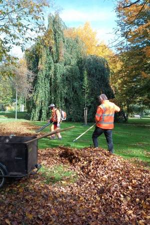 Westrom-medewerkers die gedetacheerd zijn bij het groenonderhoud van gemeente Roermond